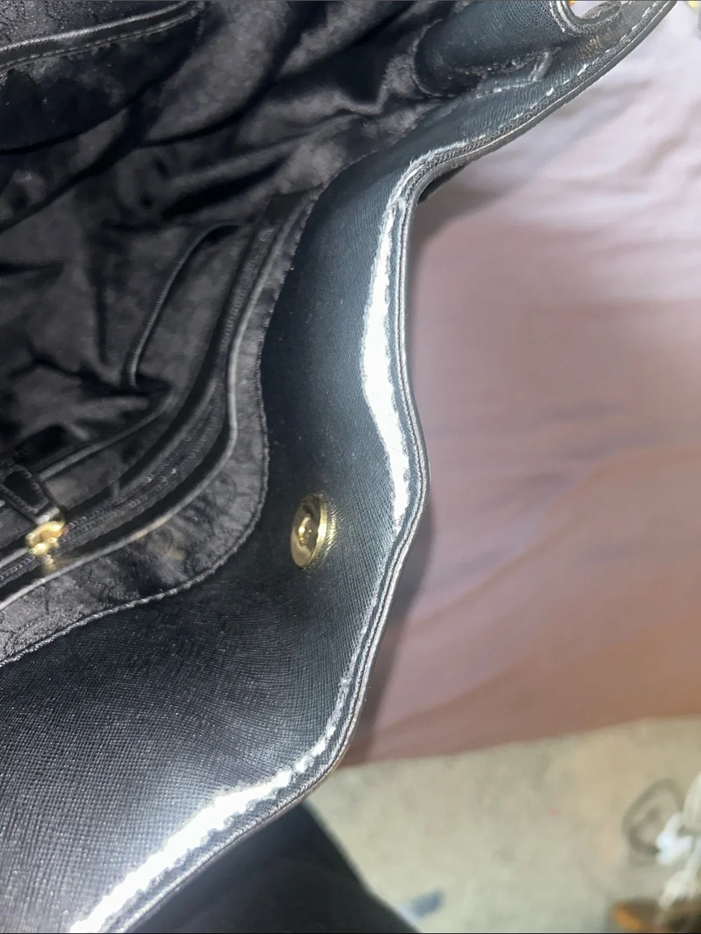 Michael Kors Black Leather Tote with Gold Accents
